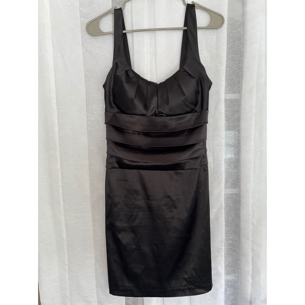 B. Smart Black Satin Pleated Bodycon‎ Cocktail Dress Womens Size 11/12